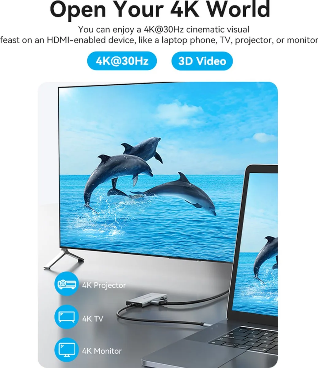 Vention TOPHB USB Hub - 4x USB 3.0 Zilver