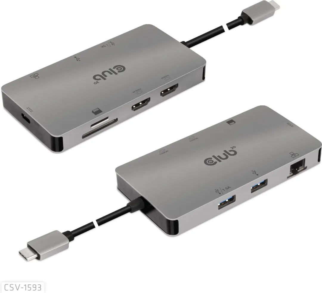 Club3D CSV-1593 Type-C 8-in-1 Hub - Grijs