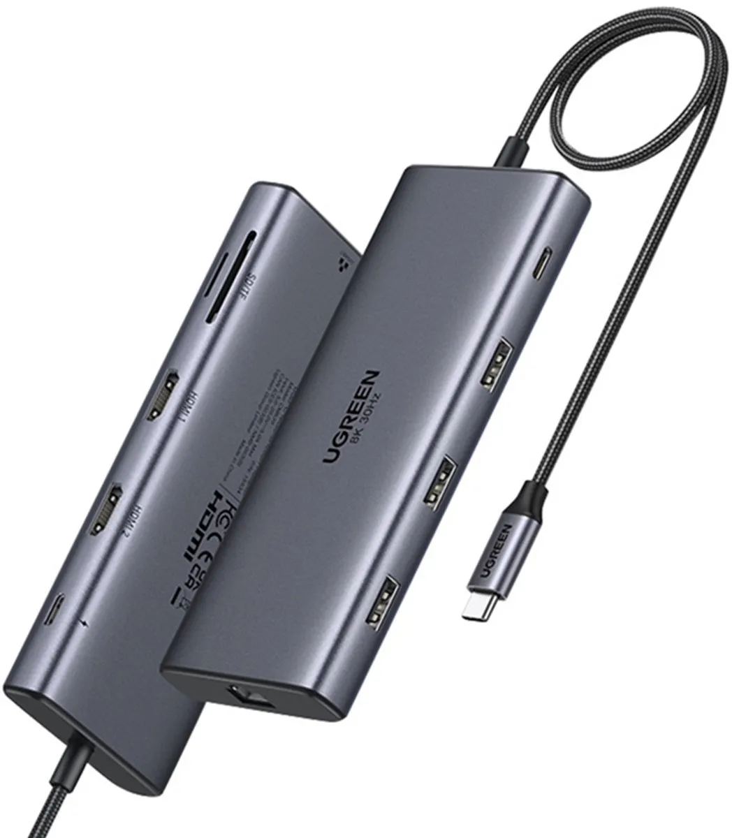 UGREEN USB-C Hub 2x HDMI 3x USB - 8K PD 100W - Grijs