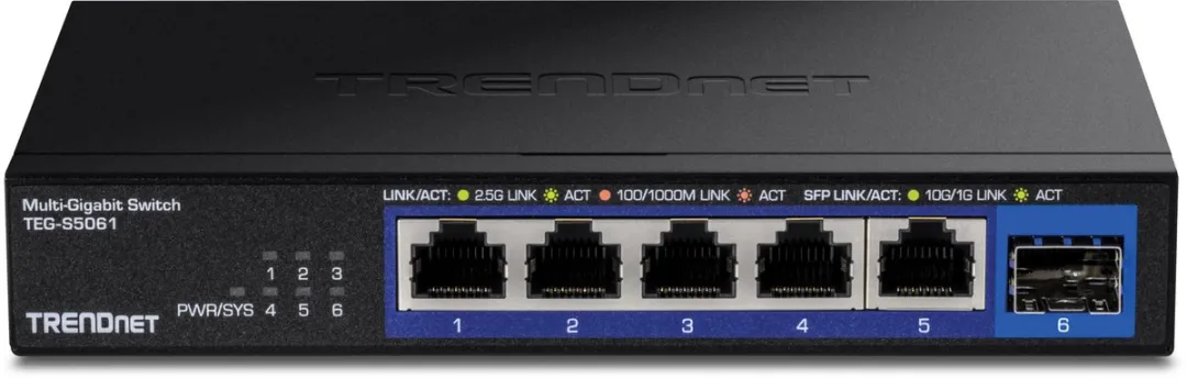 Trendnet TEG-S5061 2.5G Switch - 5x 2.5GBASE-T + 1x 10G SFP+ - Zwart