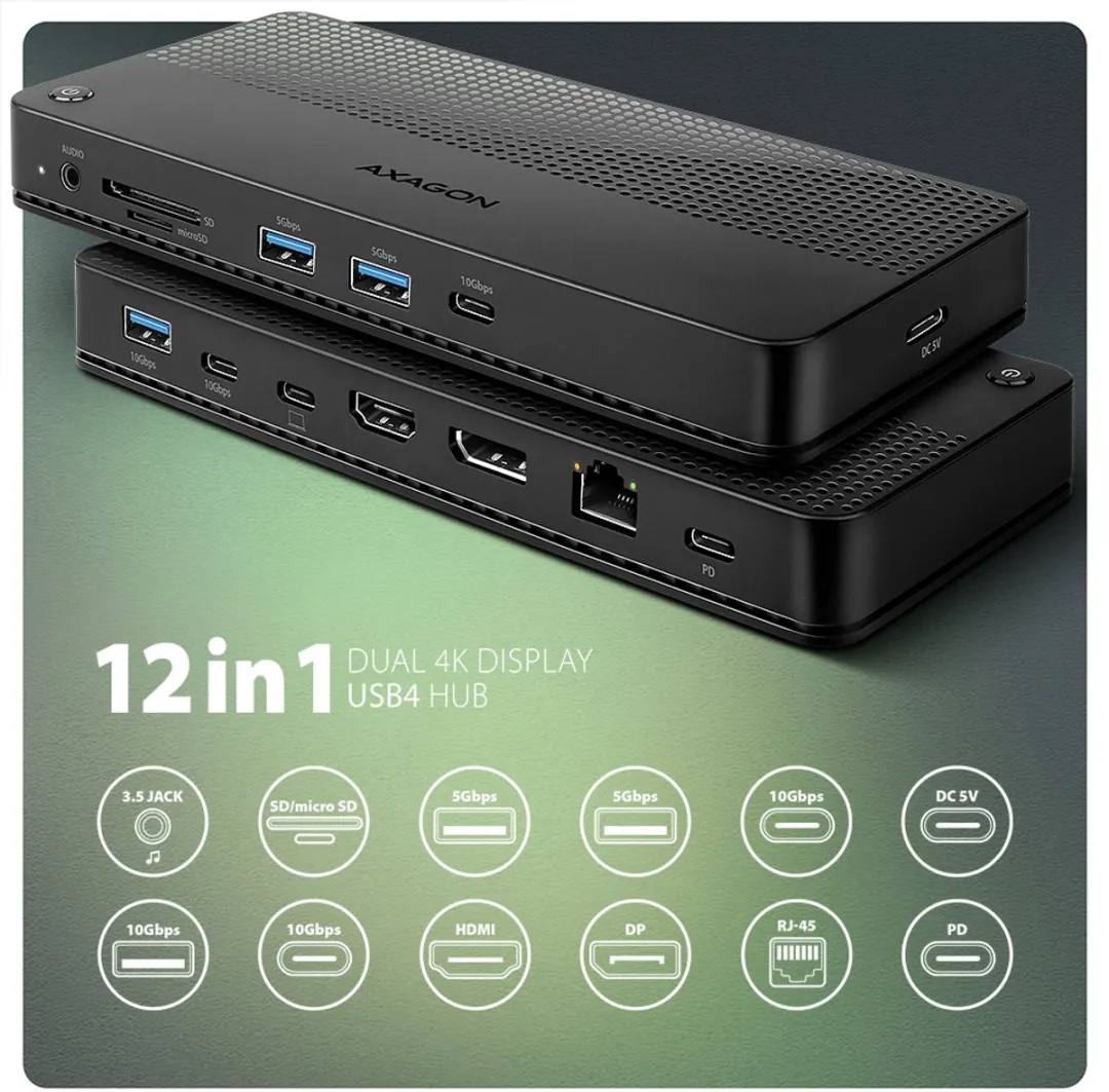 Axagon HMC-U4 Laptopdock USB4 - Zwart