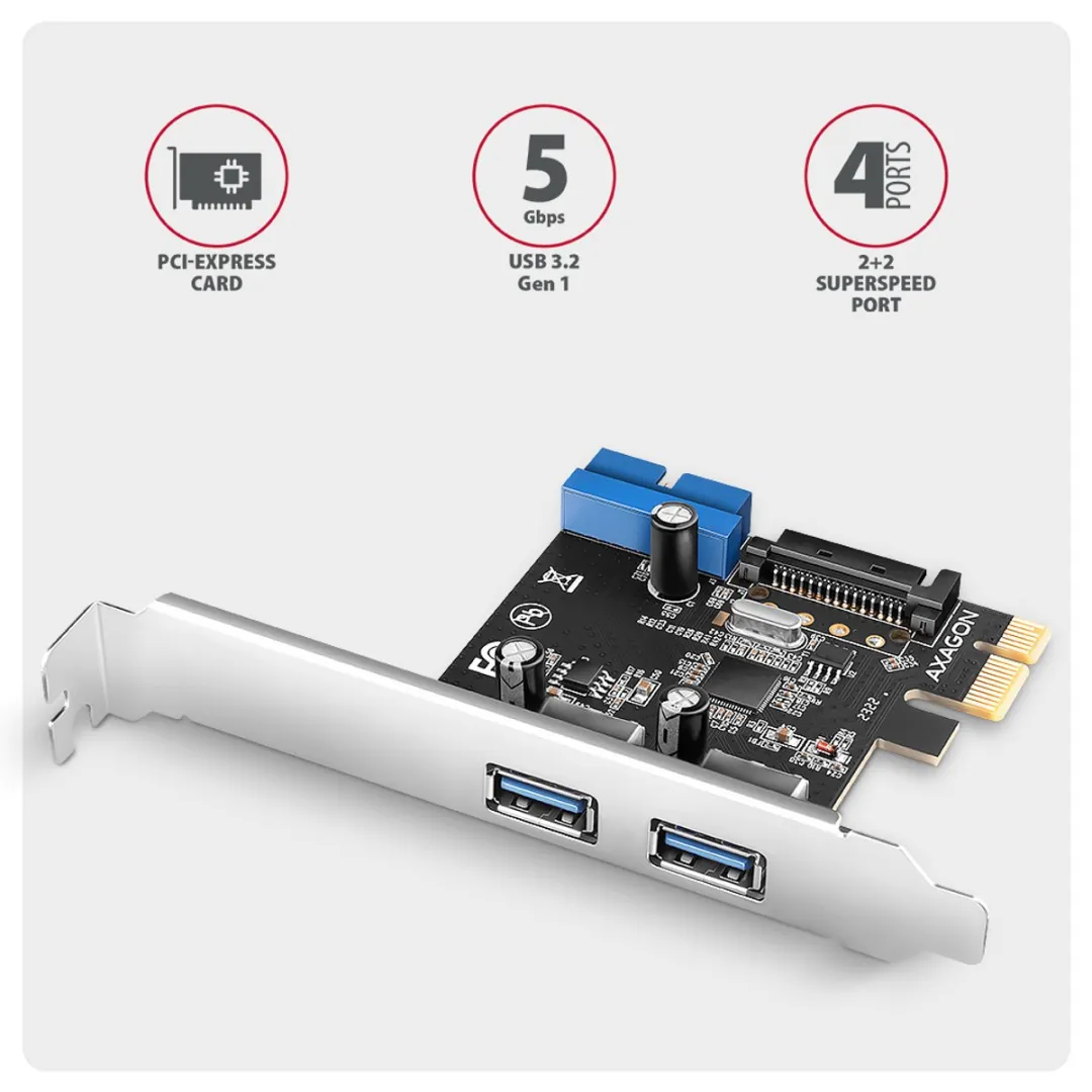 Axagon PCEU-232RS PCIe Kaart - 4x USB 5Gbps