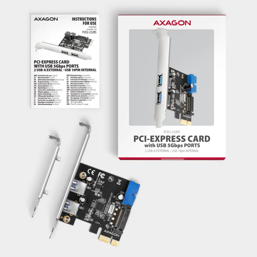 Axagon PCEU-232RS PCIe Kaart - 4x USB 5Gbps