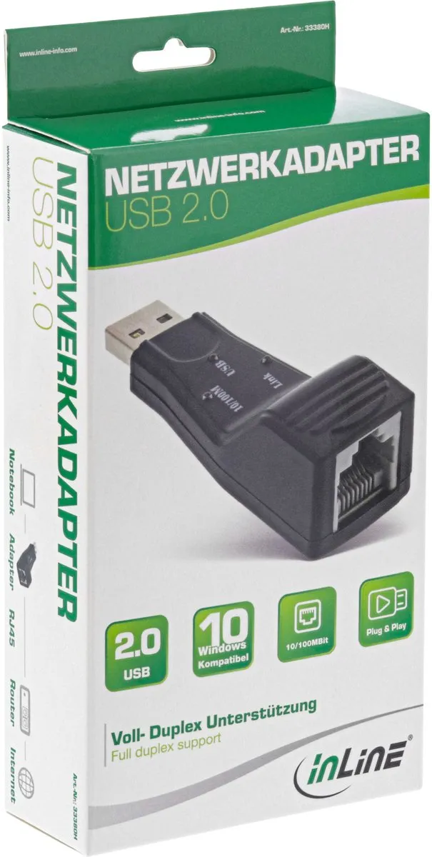 InLine USB-A naar RJ45 Fast Ethernet Adapter CAT5 - Zwart