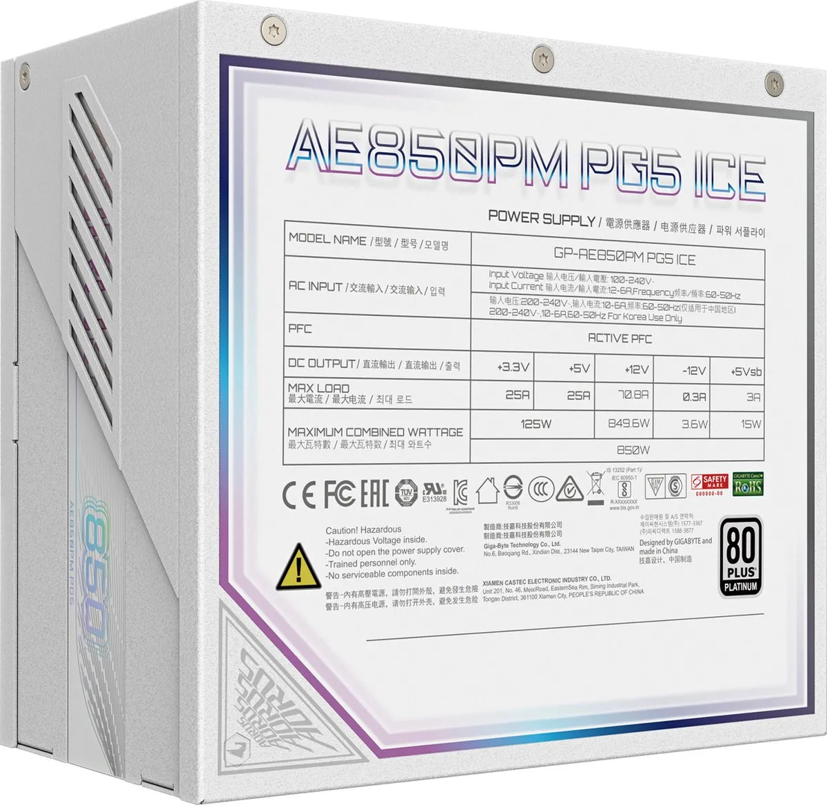 Gigabyte GP-AE850PM PG5 ICE Voeding 850W - Wit