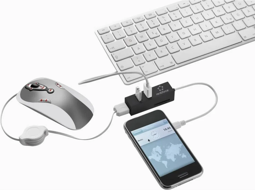 Renkforce RF-4995192 USB 2.0 Hub 3 Poorten - OTG & SD-Reader - Zwart