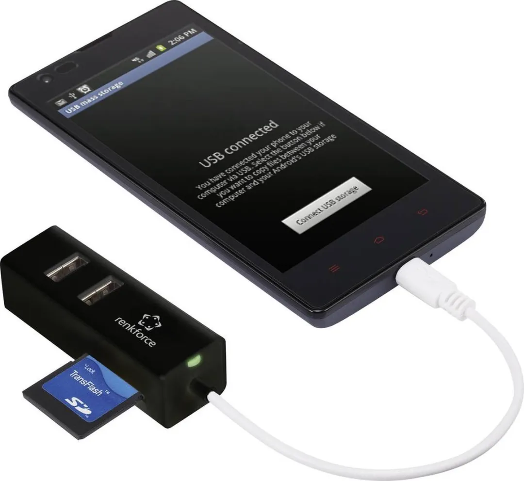 Renkforce RF-4995192 USB 2.0 Hub 3 Poorten - OTG & SD-Reader - Zwart