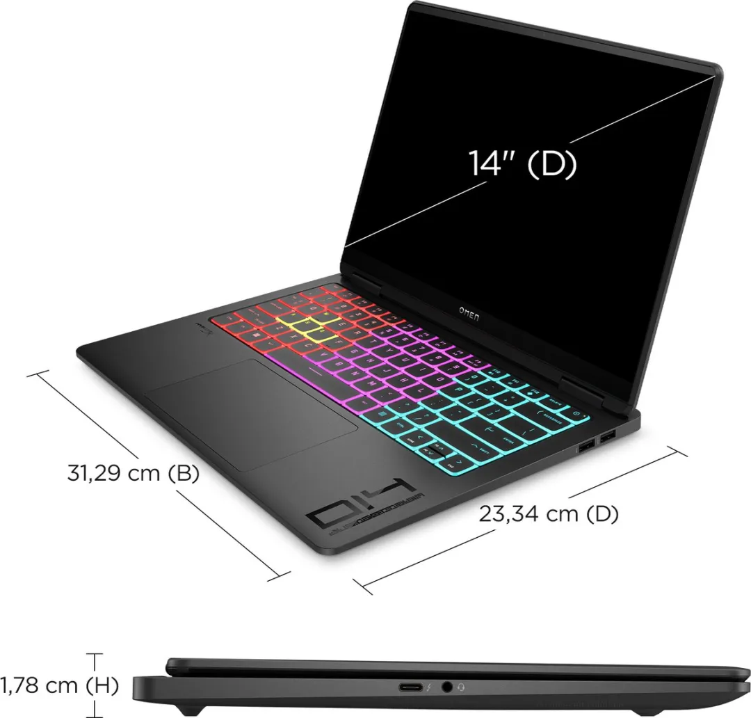 HP OMEN 14-fb0075nd Gaming Laptop - 14" 3K - RTX 4060 - 16GB/1TB - Zwart