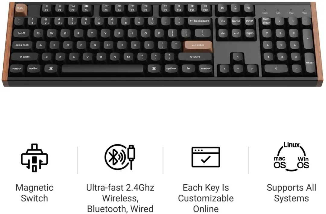 Keychron K10 HE K10H-Q1 Toetsenbord - Magnetic Nebula Switch - Wit/Hout - afbeelding 6 van 6