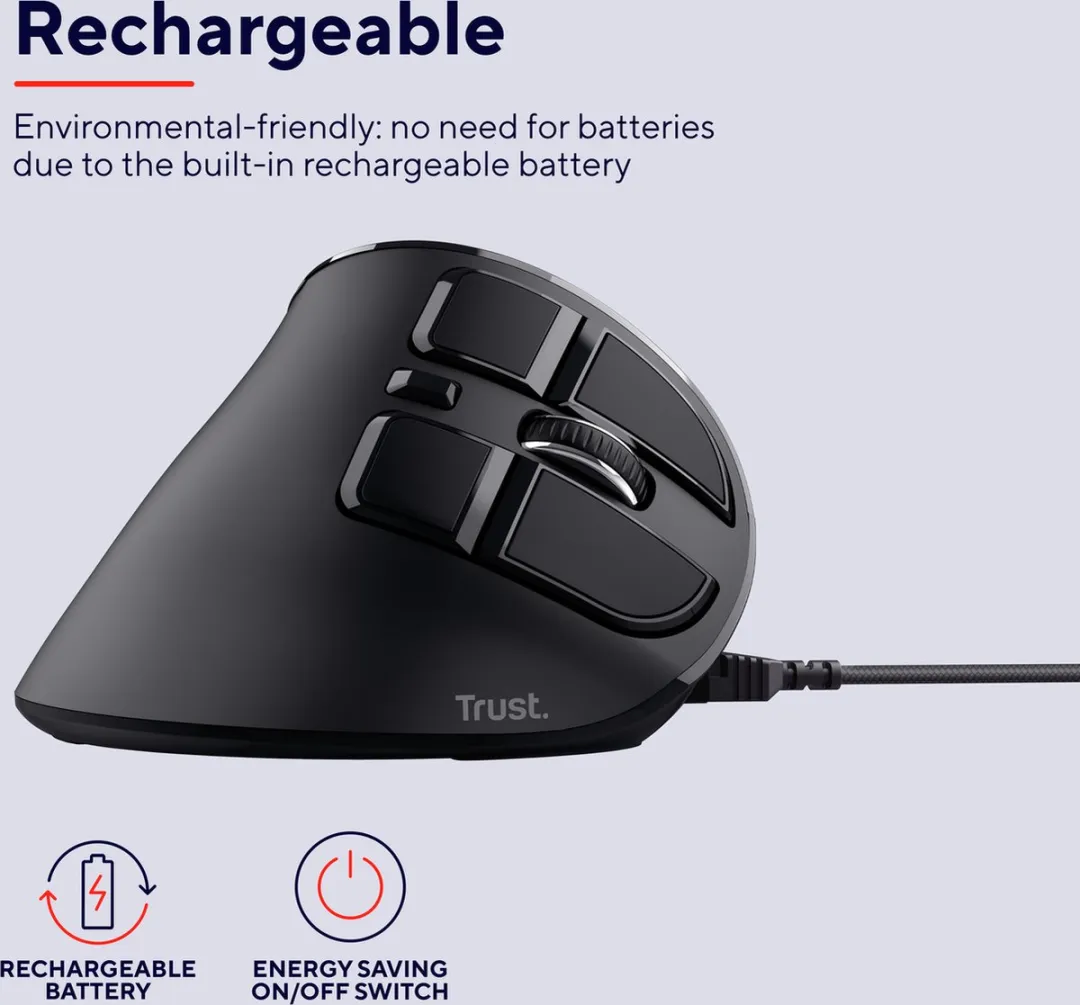 Trust Voxx Ergonomic Rechargeable Mouse 23731 - 9 Knoppen - Zwart