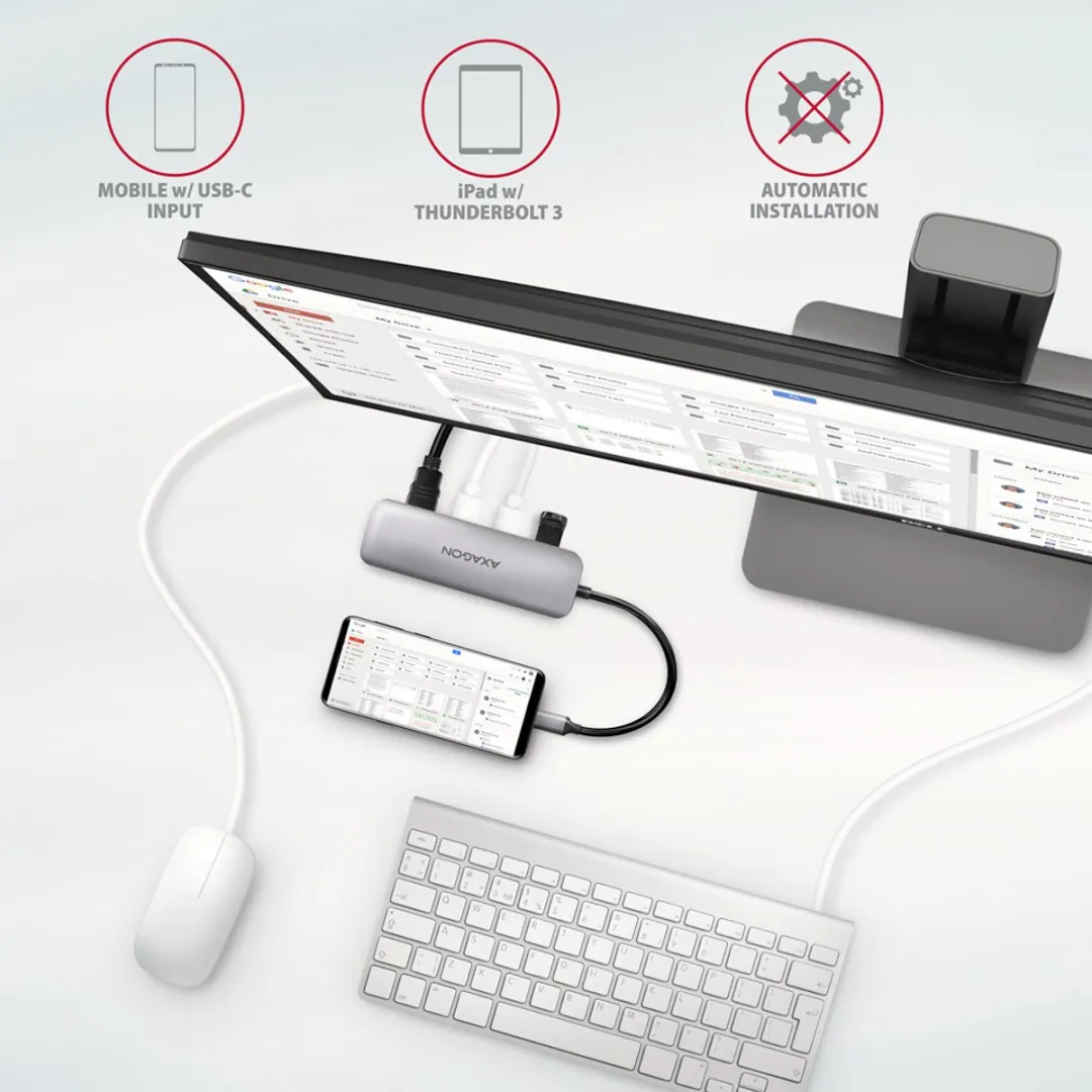 Axagon HMC-HCR3A USB-C Hub - 3x USB-A, HDMI, SD/microSD - Grijs
