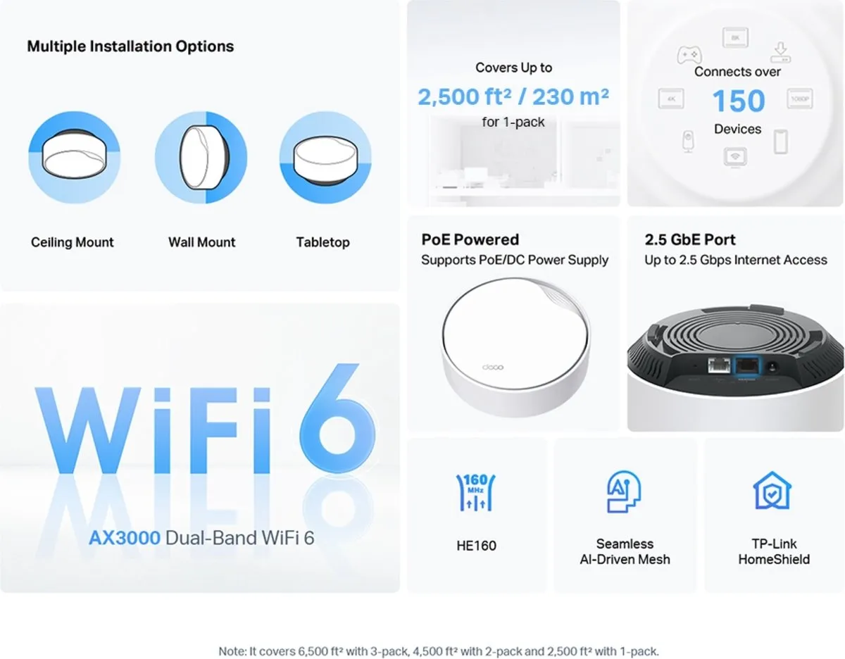 TP-Link Deco X50-PoE Mesh WiFi 3-pack - 3000 Mbps