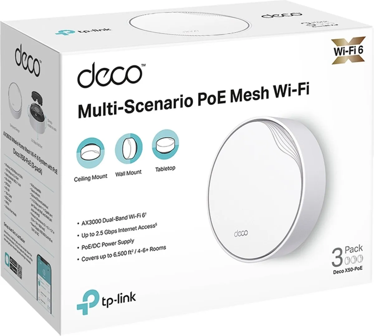 TP-Link Deco X50-PoE Mesh WiFi 3-pack - 3000 Mbps