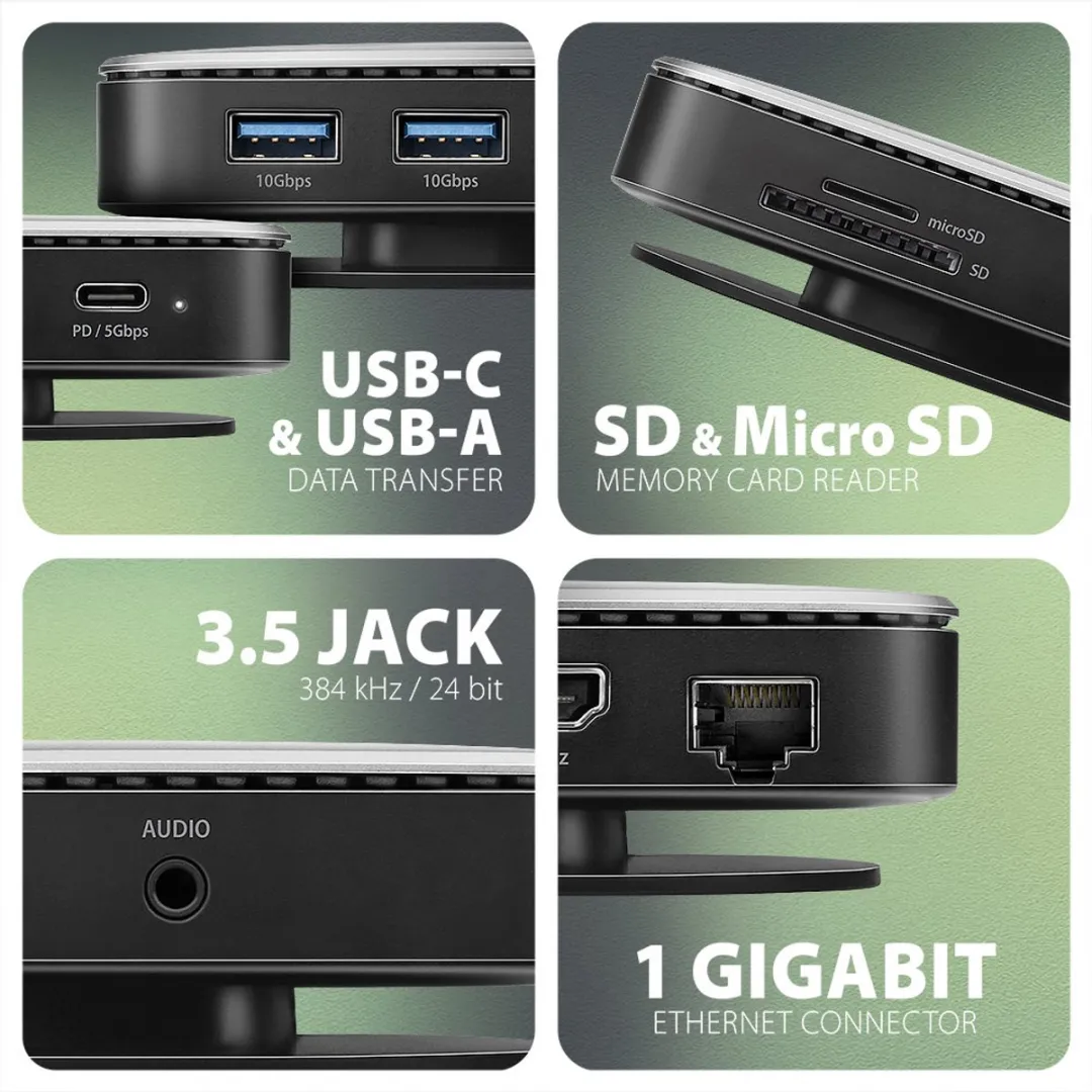 Axagon HMC-UFO USB-C Hub - 1 Gbit/s Ethernet - Zwart