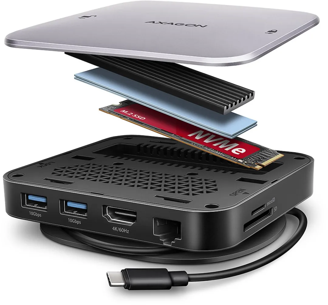 Axagon HMC-UFO USB-C Hub - 1 Gbit/s Ethernet - Zwart