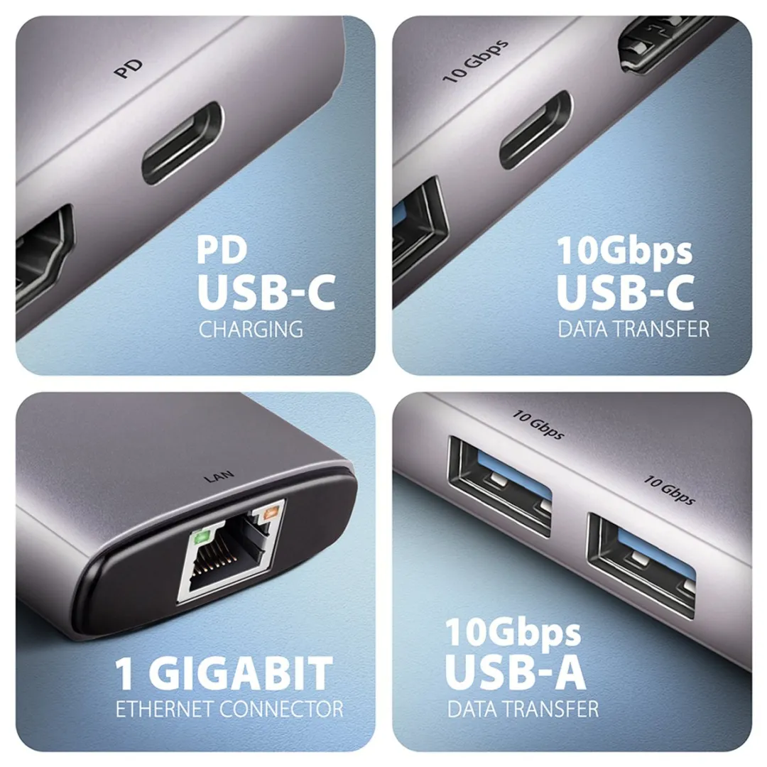 Axagon HMC-6G2L Poortreplicator - USB 3.2 Gen 2 - Aluminium - afbeelding 4 van 6