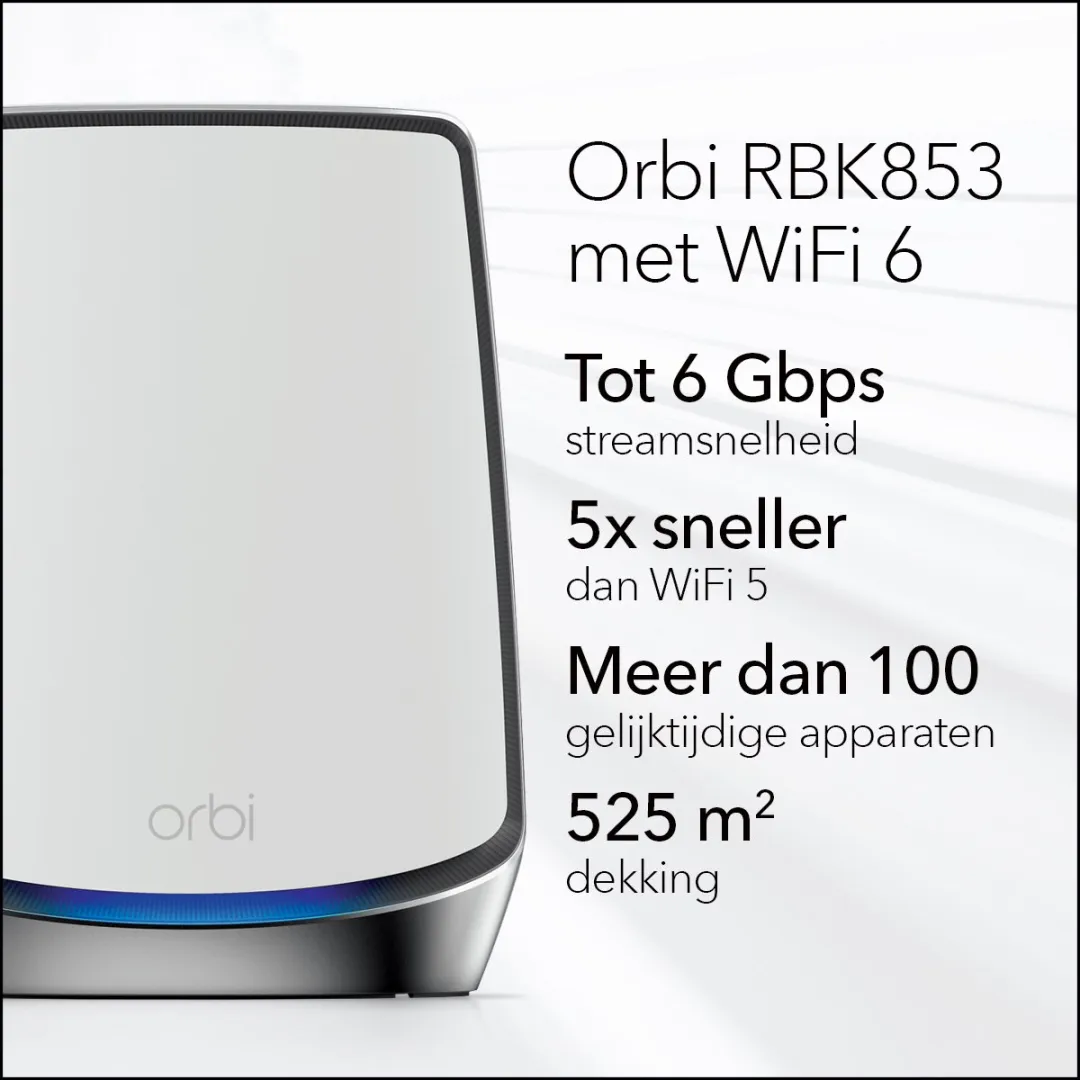 NETGEAR Orbi RBK853 - Mesh Wifi - WiFi Versterker - WiFi 6 - Tri-Band - 3-pack