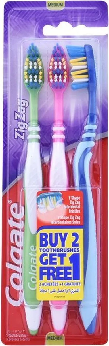 Colgate Zig Zag Medium Tandenborstels - 3 Stuks - Multicolor