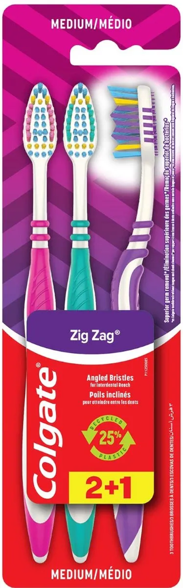 Colgate Zig Zag Medium Tandenborstels - 3 Stuks - Multicolor