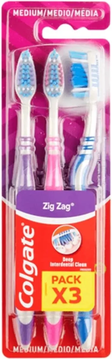 Colgate Zig Zag Medium Tandenborstels - 3 Stuks - Multicolor