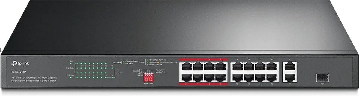 TP-Link TL-SL1218P 18-Poort Gigabit Switch - 16x PoE - 150W - Zwart