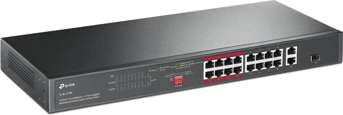 TP-Link TL-SL1218P 18-Poort Gigabit Switch - 16x PoE - 150W - Zwart - afbeelding 6 van 6