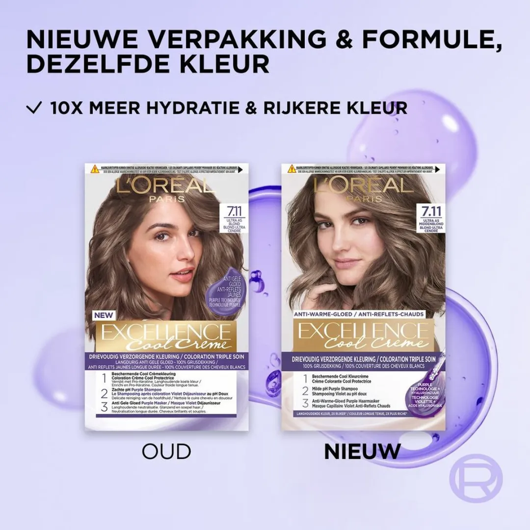 L'Oréal Paris Excellence Cool Crème 7.11 Permanent - 2x 1ml