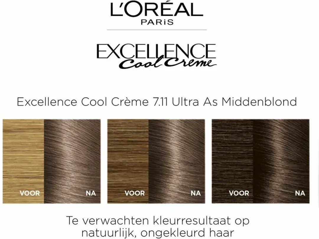 L'Oréal Paris Excellence Cool Crème 7.11 Permanent - 2x 1ml