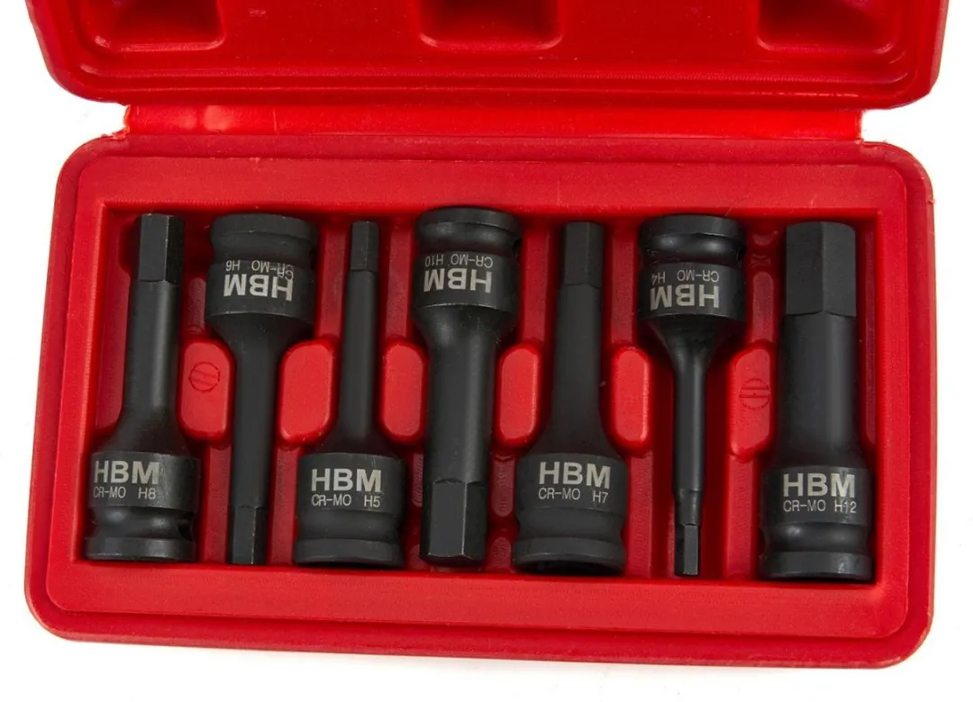 HBM Machines 7-delige Lange Inbus Krachtdoppenset 3/8" - Rood