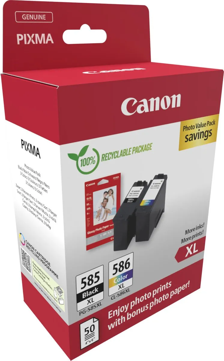 Canon PG-585XL CL-586 Inktcartridges - 300 pagina's - Kleur & Zwart