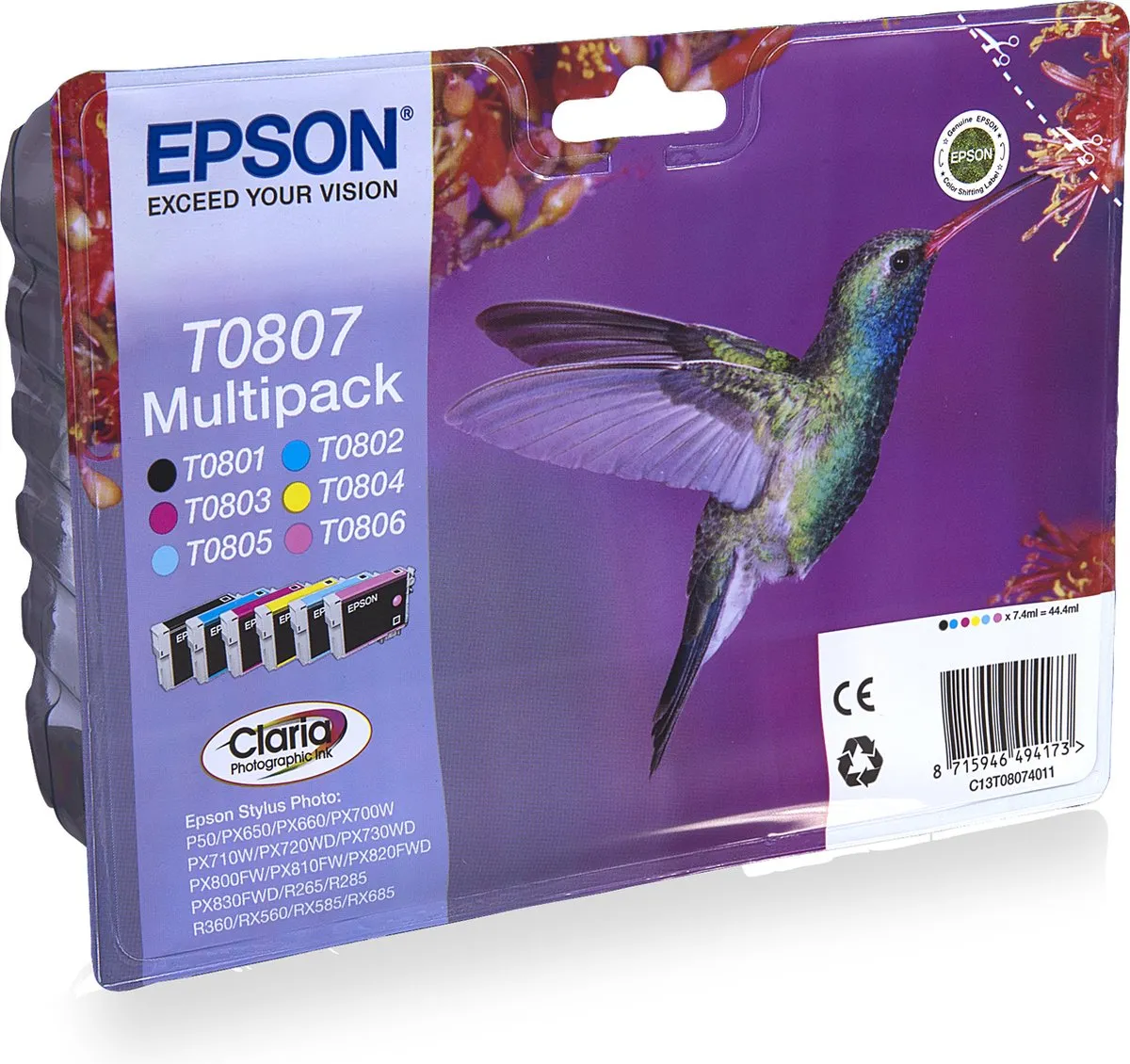 Epson T0807 Inktcartridge - 7 Stuks - 74ml