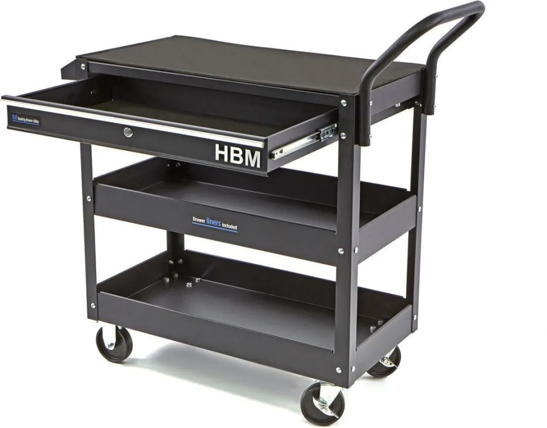 HBM Deluxe 3 Laags Gereedschapswagen - 1 Lade - Zwart