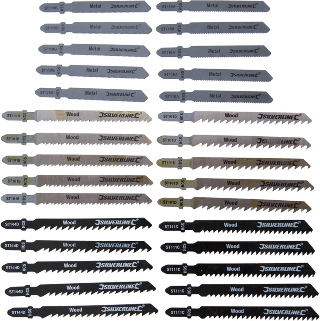 Silverline Decoupeerzaagbladen 30-delig T-schacht - Hout/Metalen