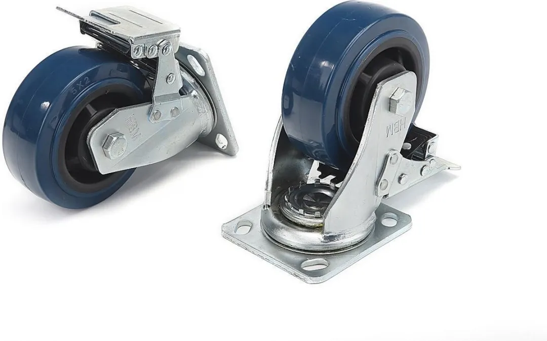 HBM Profi 125mm Zwenkwiel met Rem - 4 Stuks - Blauw