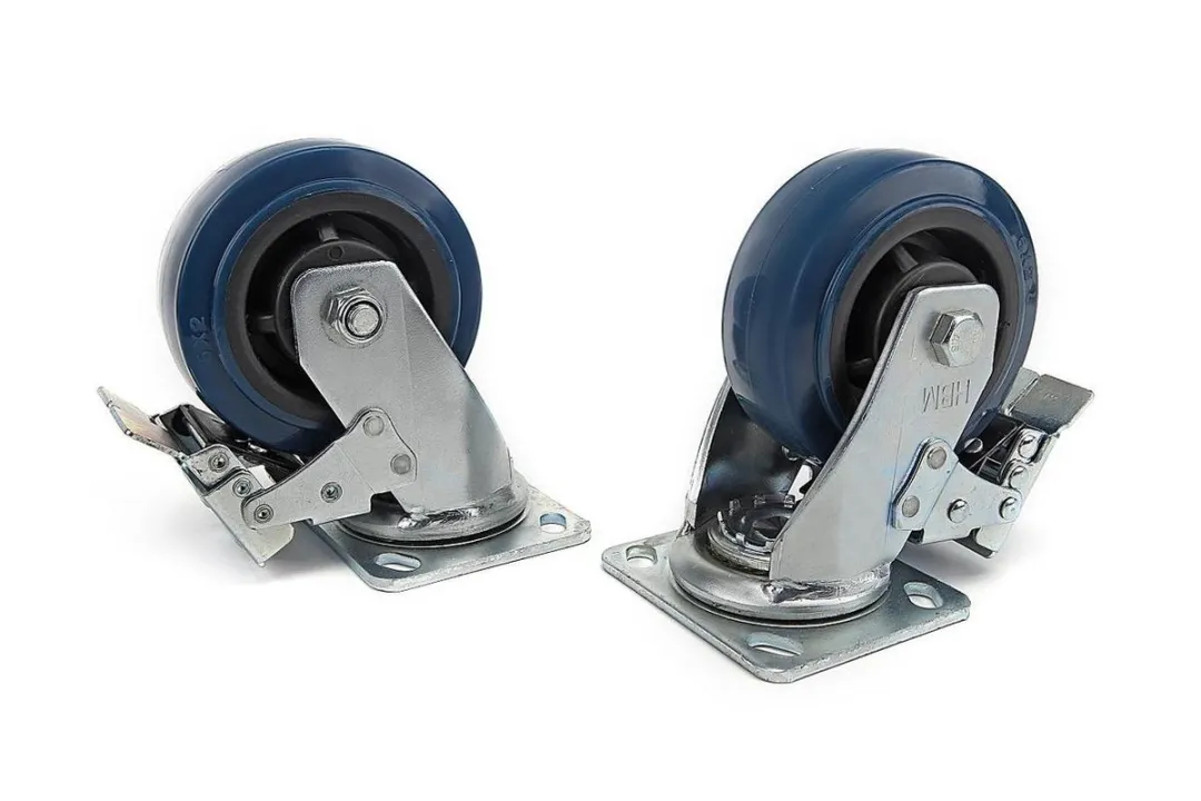 HBM Profi 125mm Zwenkwiel met Rem - 4 Stuks - Blauw