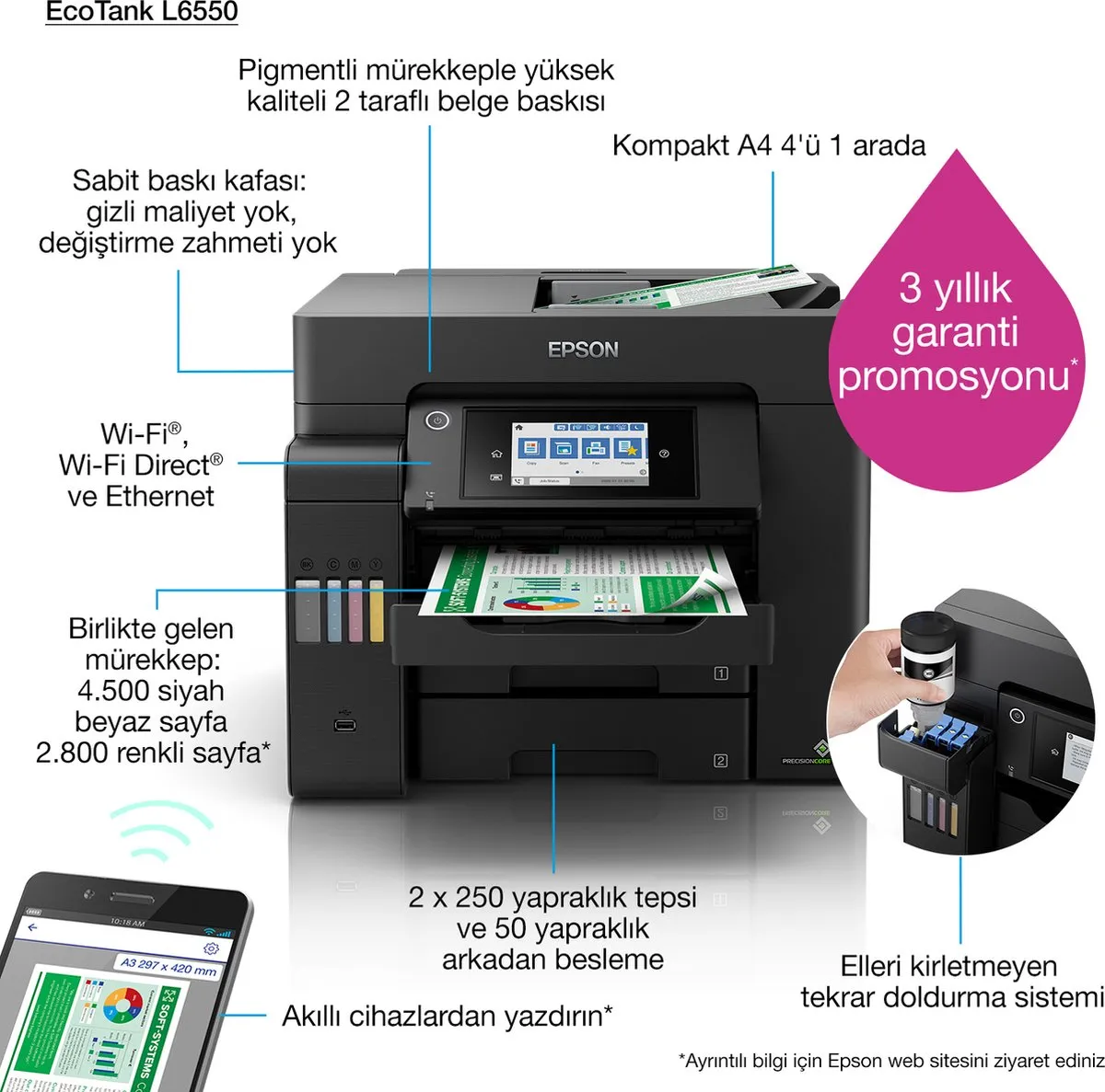Epson EcoTank L6550 Inkjet Printer - A4 - 32ppm - Zwart