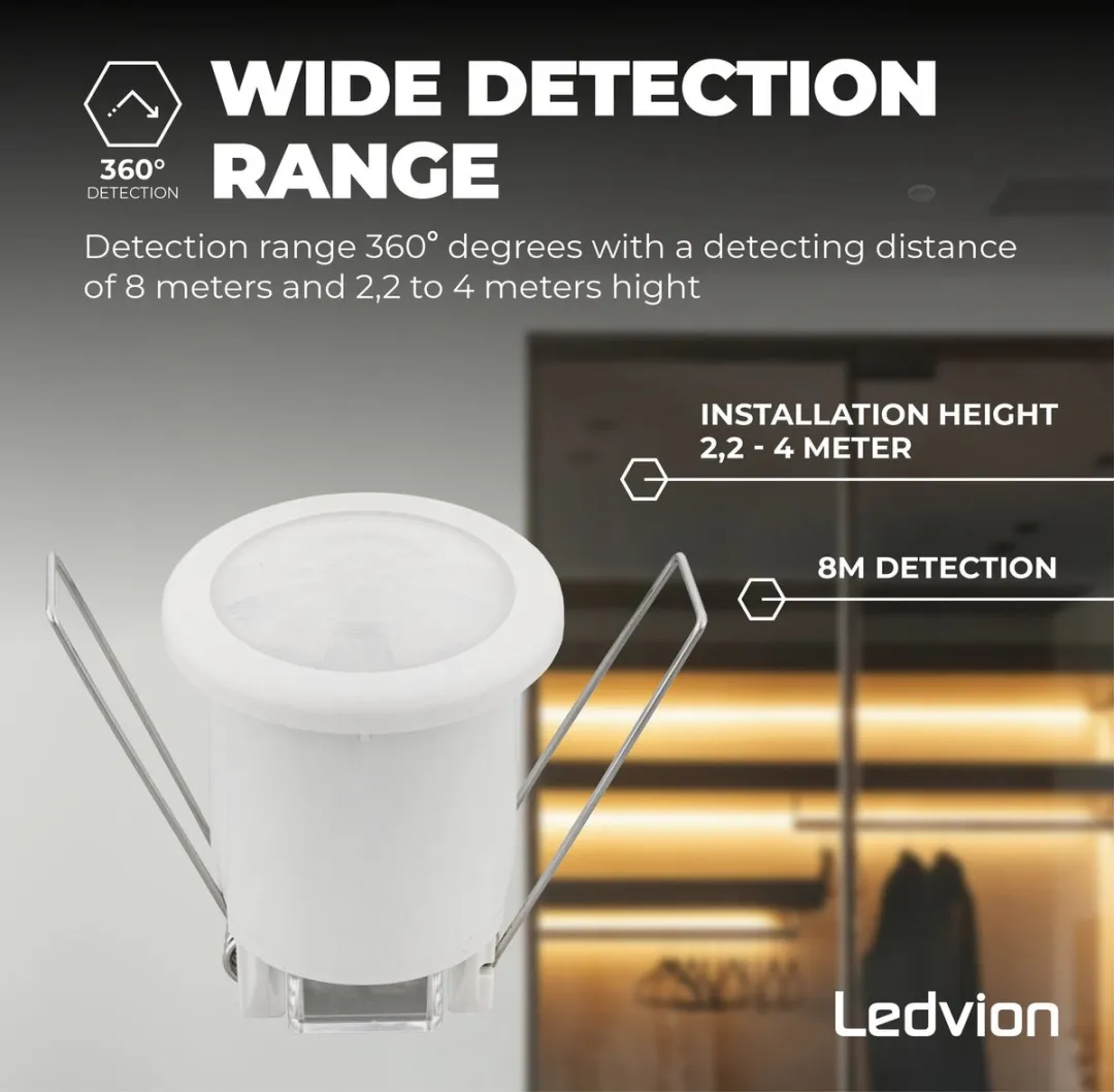 Ledvion Bewegingsmelder Inbouw Wit - IP20 360° 8m
