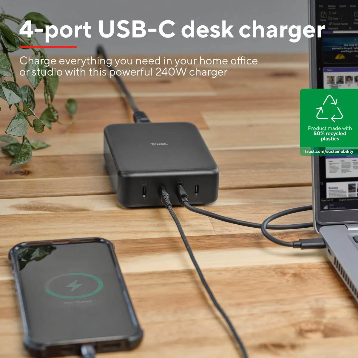 Trust Maxo Laptoplader 240W USB-C - 4 Poorten - GaN - Zwart