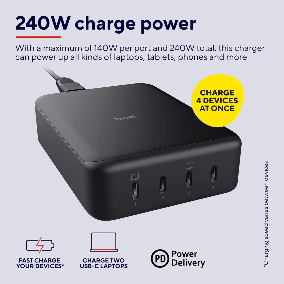 Trust Maxo Laptoplader 240W USB-C - 4 Poorten - GaN - Zwart - afbeelding 6 van 6