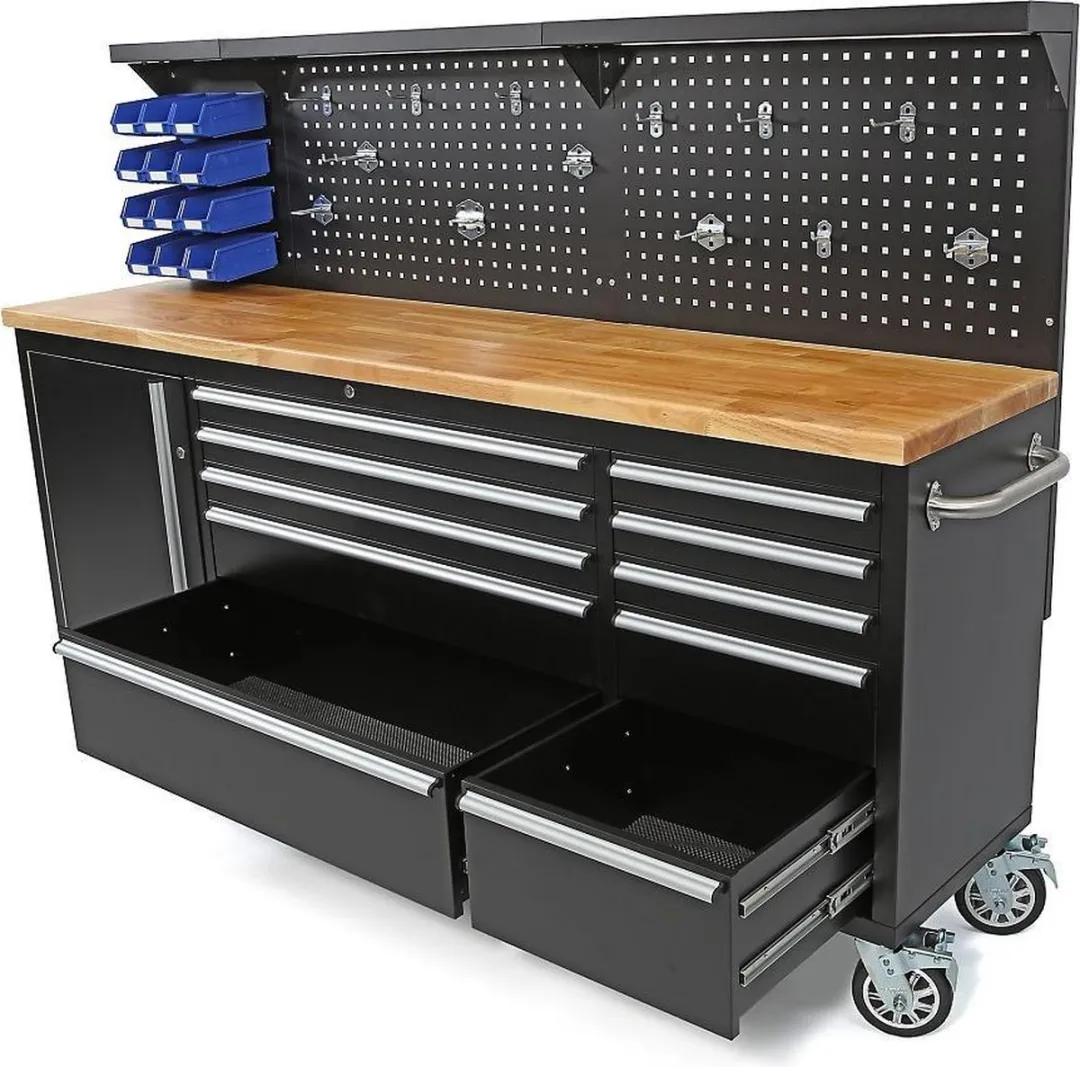 HBM Machines Gereedschapswagen 215cm - 10 Lades - Houten Werkblad