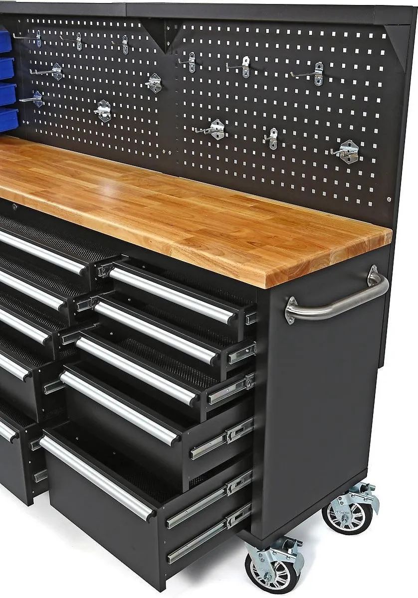 HBM Machines Gereedschapswagen 215cm - 10 Lades - Houten Werkblad