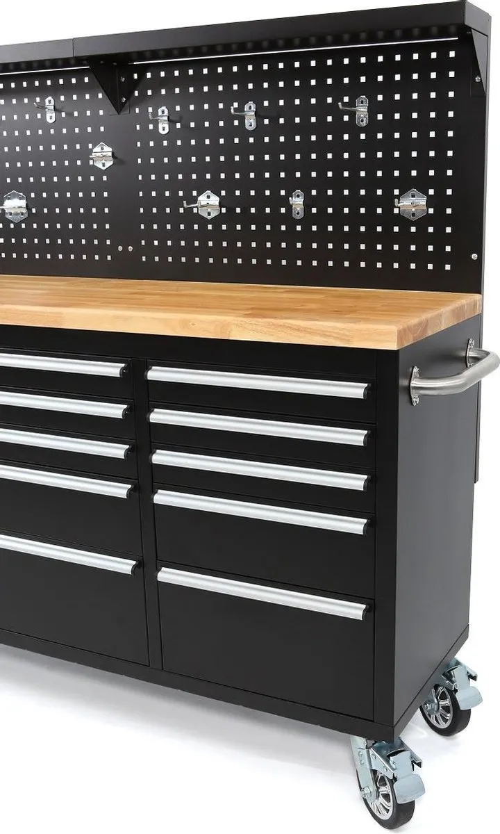 HBM Machines Gereedschapswagen 215cm - 10 Lades - Houten Werkblad