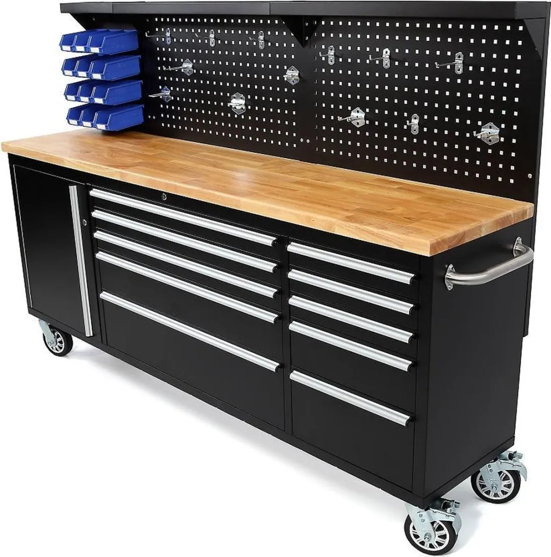 HBM Machines Gereedschapswagen 215cm - 10 Lades - Houten Werkblad