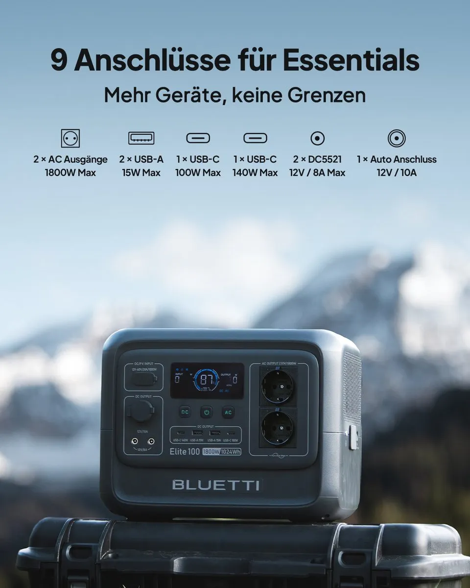 Bluetti Elite 100 V2 Energiesysteem 1024Wh 1800W - 100W Zonnepaneel
