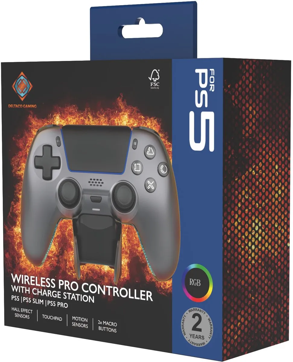 Deltaco Gaming Draadloze Pro Controller 4222475 - Grijs/Staal