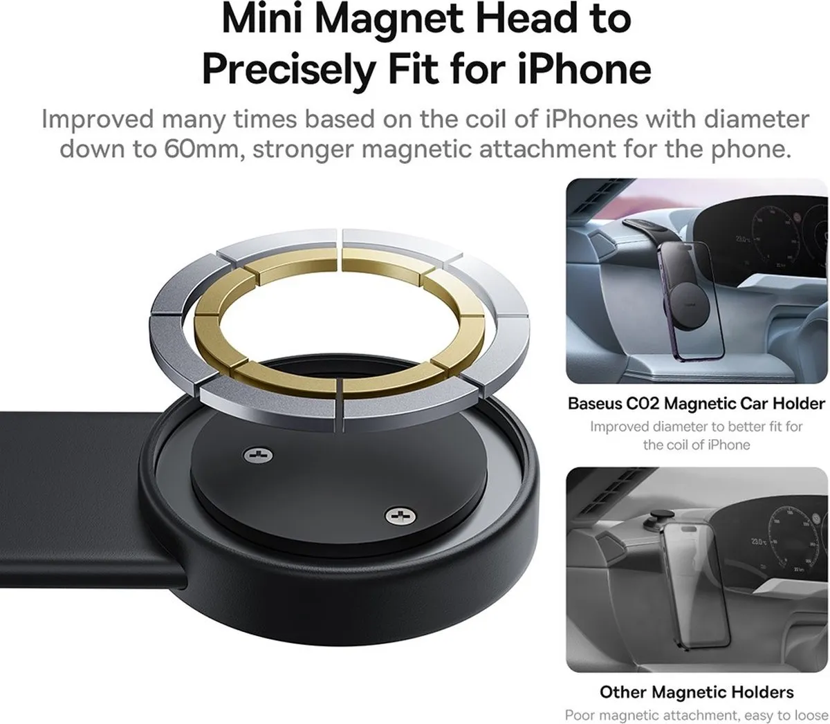 Baseus C02 Pro Series MagSafe Autohouder - Zwart