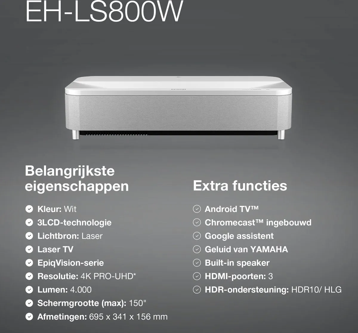 Epson EpiqVision Ultra EH-LS800 Beamer - Wit