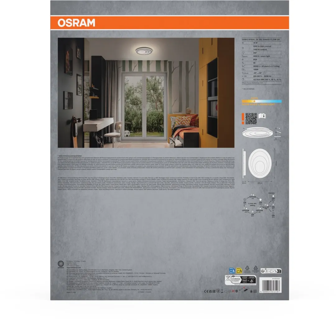 Osram Orbis Spiral Oval 485mm LED Plafondlamp - 34W Warm Wit - Grijs