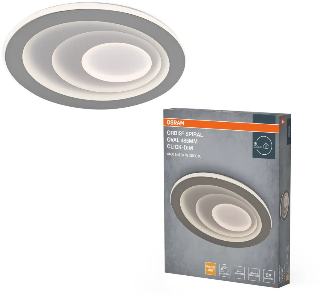 Osram Orbis Spiral Oval 485mm LED Plafondlamp - 34W Warm Wit - Grijs