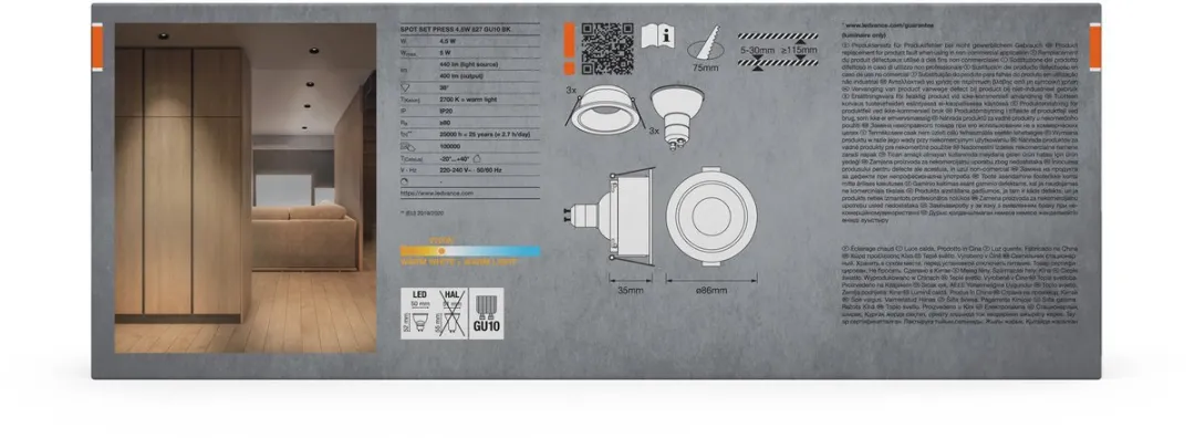 Osram Spot Set GU10 Press 4,5W 2700K - 3 Stuks - Zwart